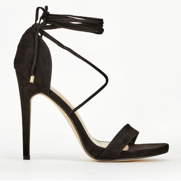 JustFab Eleri Black Stiletto Heels Sandals Lace Up Size 8 - Picture 1 of 15
